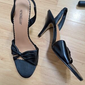 Anthropologie Seychelles Black Bow Kitten Heels 8